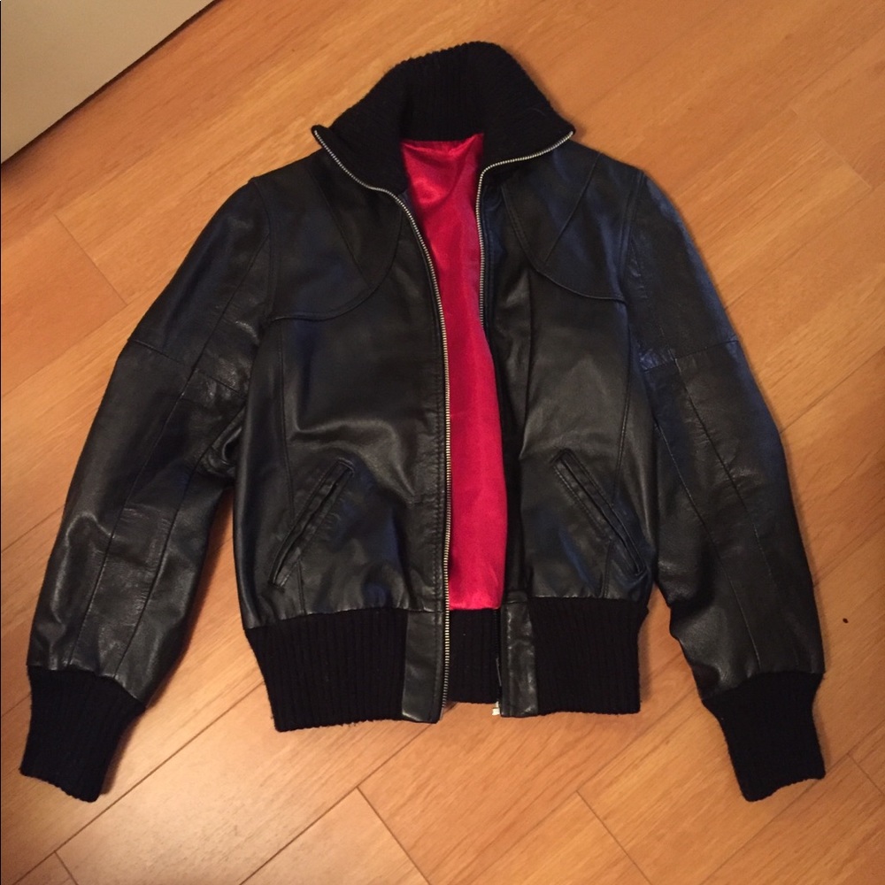 Leather jacket with red lining purchased in France